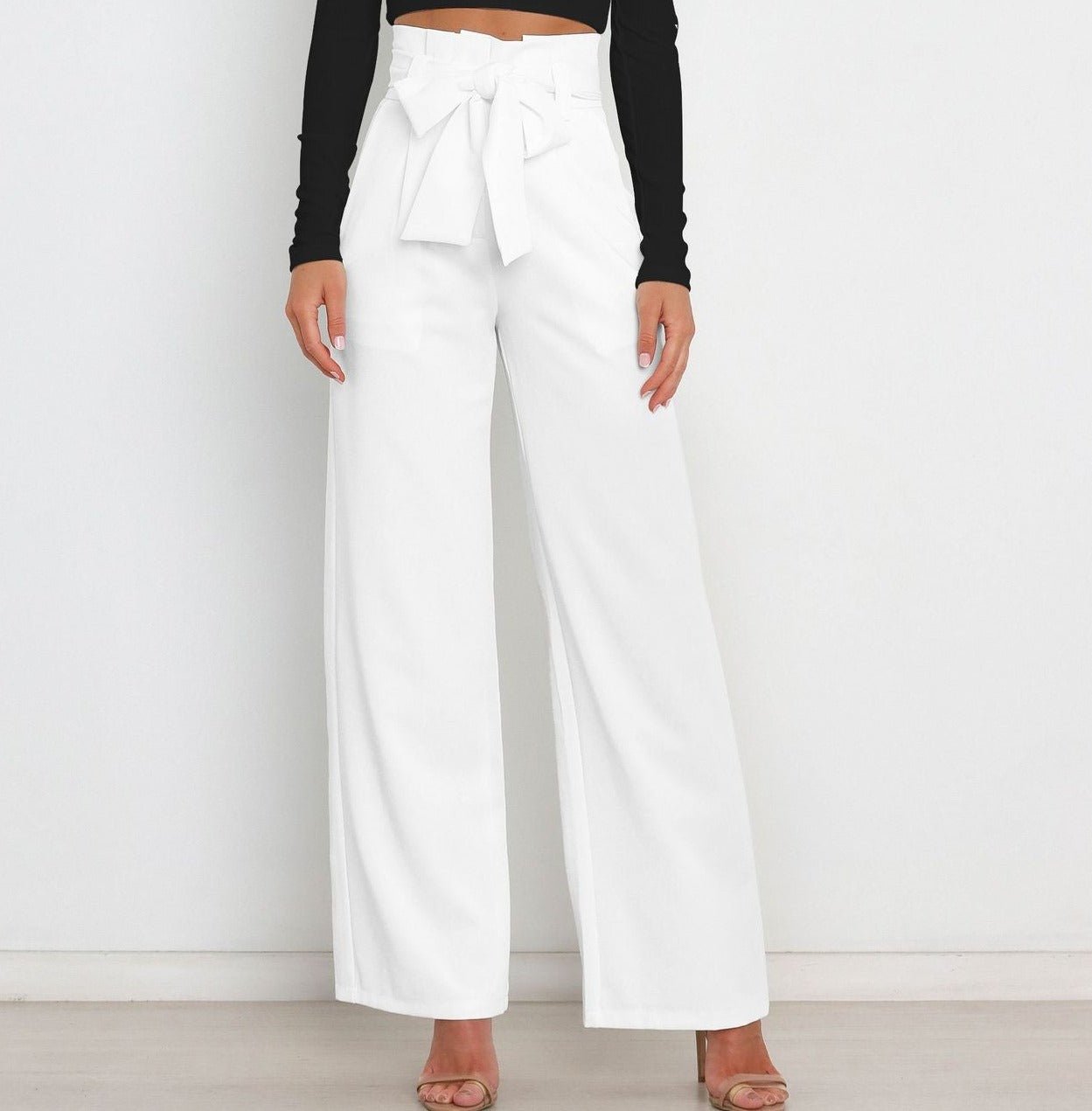 Wide-leg bukser med bindebånd – høj talje og feminin stil