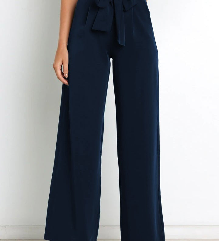 Wide-leg bukser med bindebånd – høj talje og feminin stil