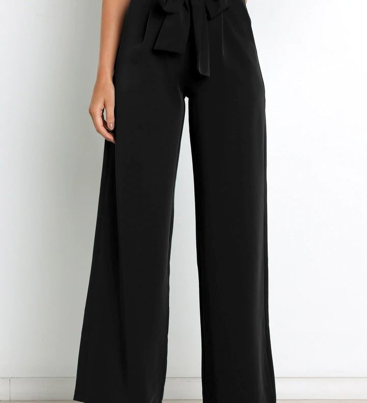 Wide-leg bukser med bindebånd – høj talje og feminin stil