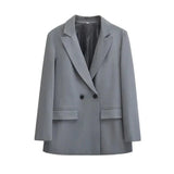 Grå dobbeltknappet blazer til kvinder – elegant og professionel