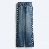 Wide-leg jeans med nitter og høj talje – edgy og moderne denimlook