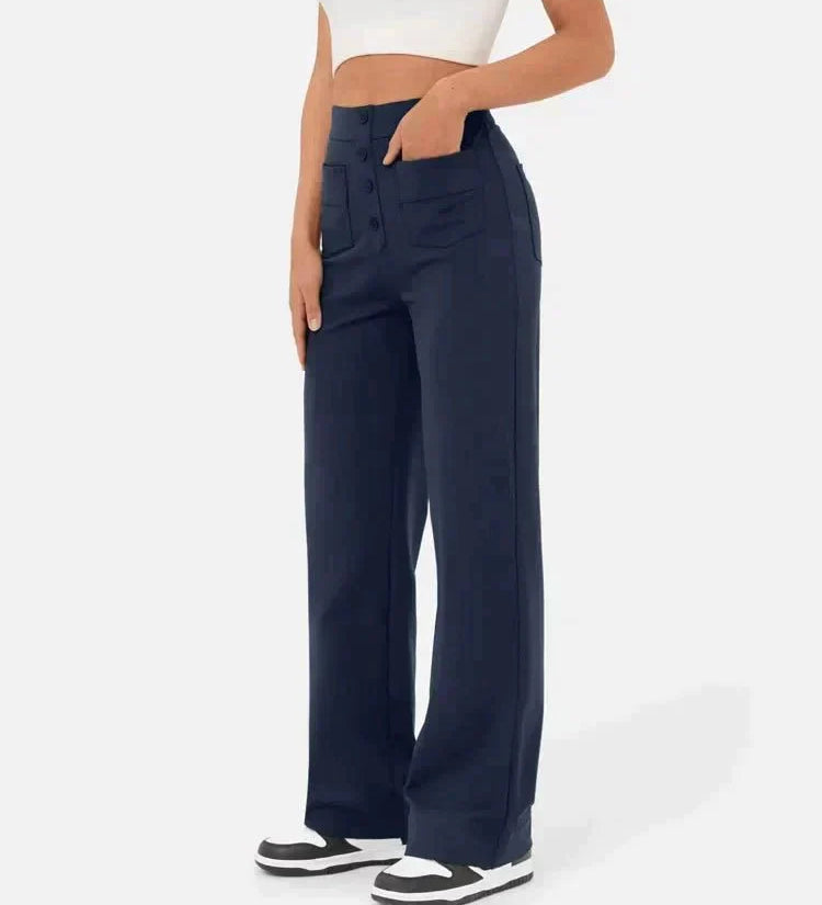Wide-leg bukser med høj talje og knapper – stilrent retrodesign
