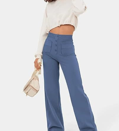 Wide-leg bukser med høj talje og knapper – stilrent retrodesign