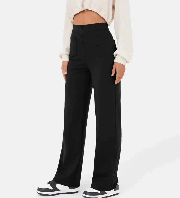 Wide-leg bukser med høj talje og knapper – stilrent retrodesign