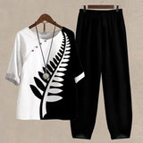 Afslappet Sæt med Kortærmet Top og Løse Bukser – Komfort til Hverdagen