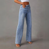 Højtaljede wide-leg jeans med synlige sømme – trendy og flatterende