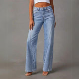 Højtaljede wide-leg jeans med synlige sømme – trendy og flatterende