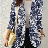 Blazer til kvinder med blomstermønster og 3/4 ærmer