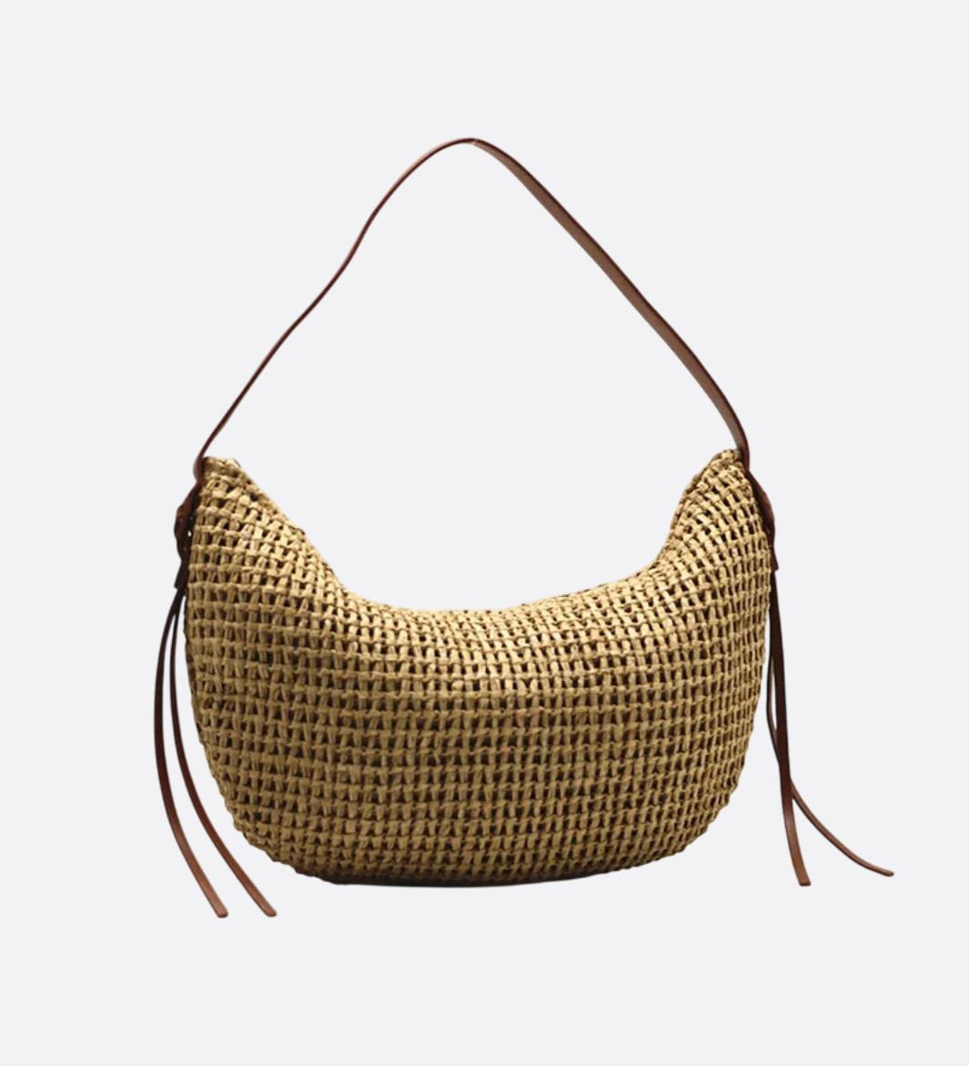 Halvmåne Stråtaske – Elegant Sommerdesign i Naturmateriale