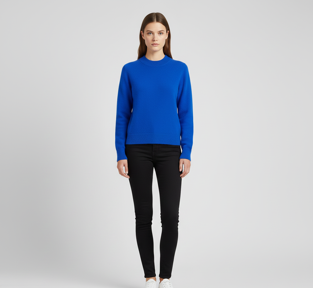 Klassisk Strikket Dame Sweater med Rund Hals