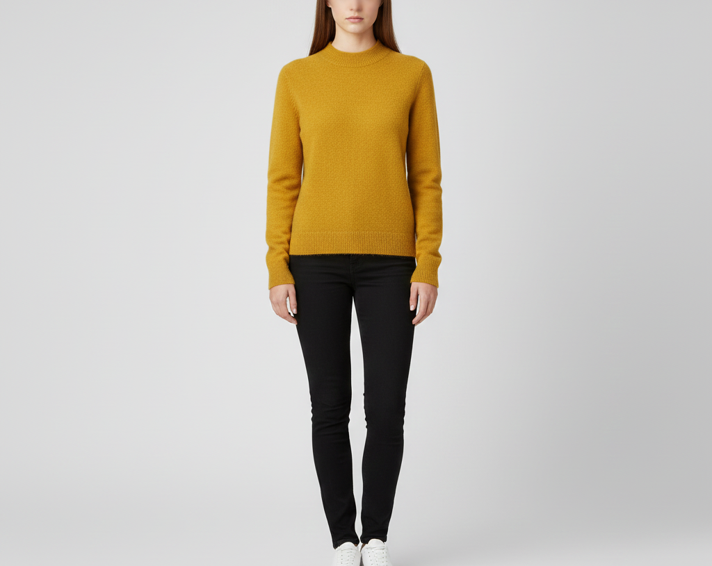 Klassisk Strikket Dame Sweater med Rund Hals