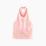 Halterneck top i satinlook med elegant fald