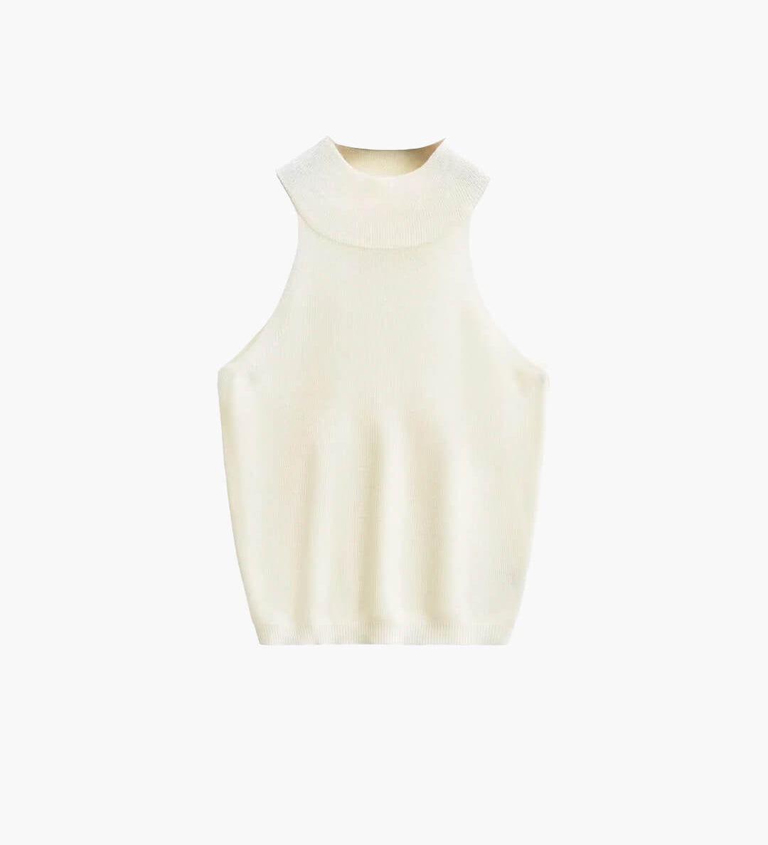 Ærmeløs striktop med høj hals og elegant pasform