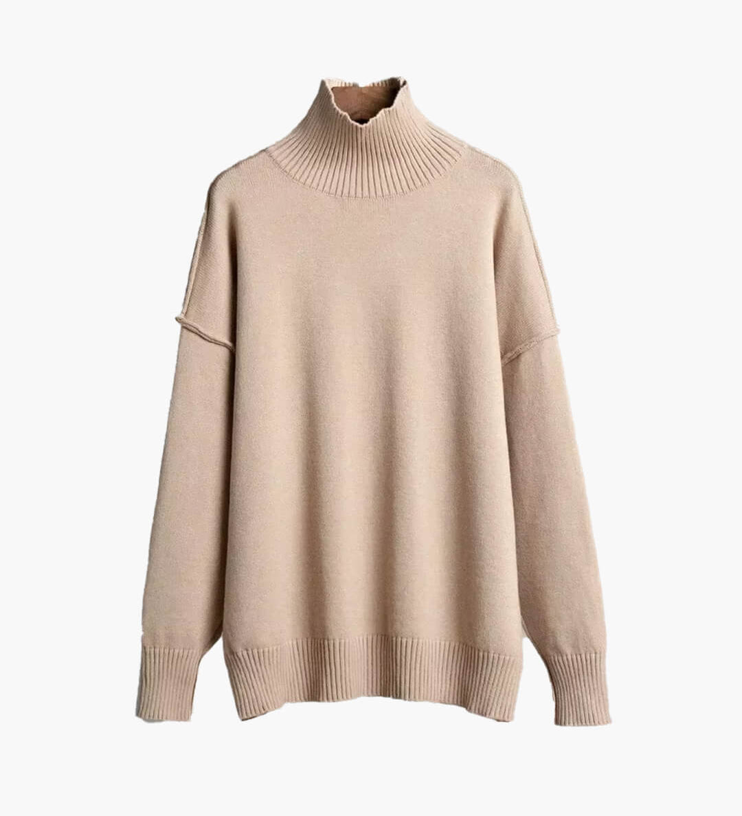 Oversized striktrøje med høj hals og blød komfort