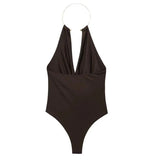 Halterneck bodystocking med dyb udskæring og elegant fald