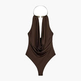 Halterneck bodystocking med dyb udskæring og elegant fald