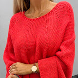 Oversized Strikbluse med Flagermusærmer