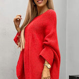 Oversized Strikbluse med Flagermusærmer