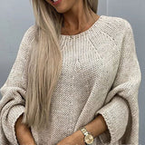 Oversized Strikbluse med Flagermusærmer