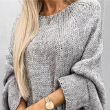 Oversized Strikbluse med Flagermusærmer