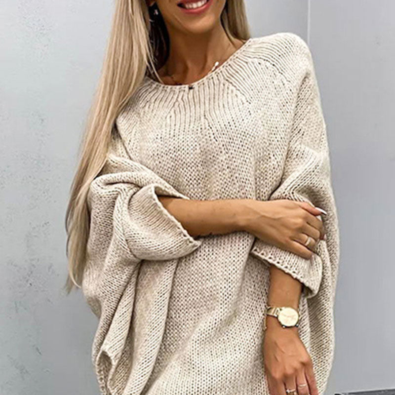 Oversized Strikbluse med Flagermusærmer