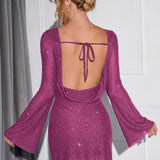 Kort glitterkjole – Lange ærmer og elegant pasform