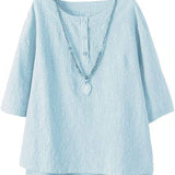 Casual Dame Bluse i Hørlook med Knapper – Enkel og Tidløs