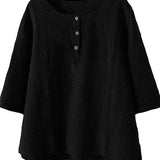 Casual Dame Bluse i Hørlook med Knapper – Enkel og Tidløs