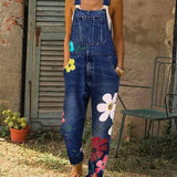 Afslappet denim overalls med blomsterprint til kvinder