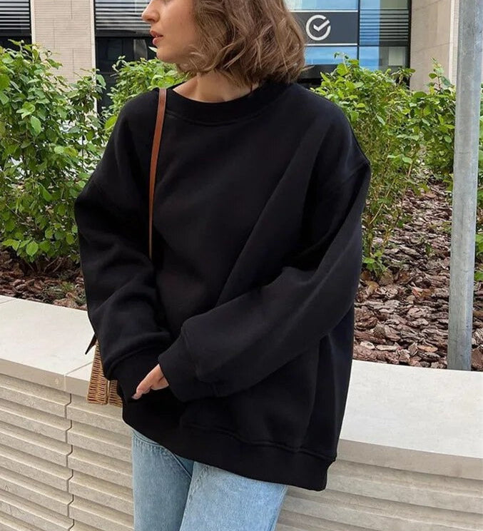 Oversized Sweatshirt med Rund Hals og Afslappet Pasform