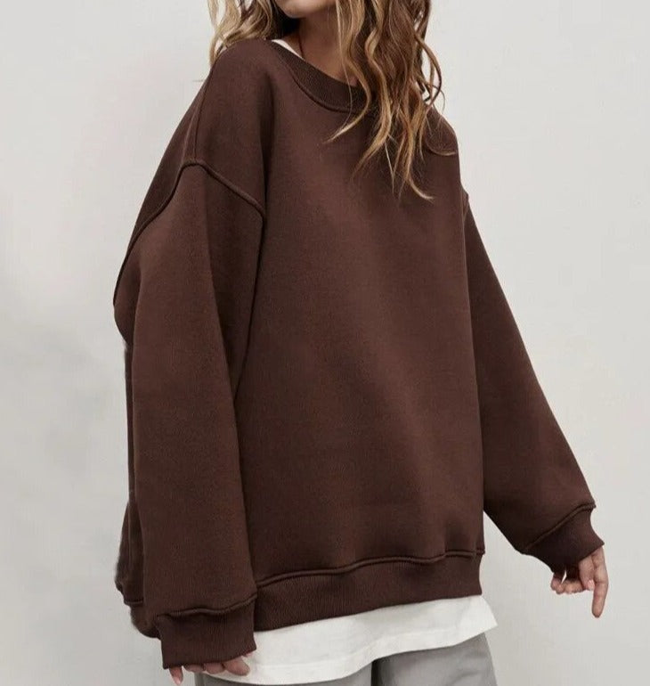Oversized Sweatshirt med Rund Hals og Afslappet Pasform