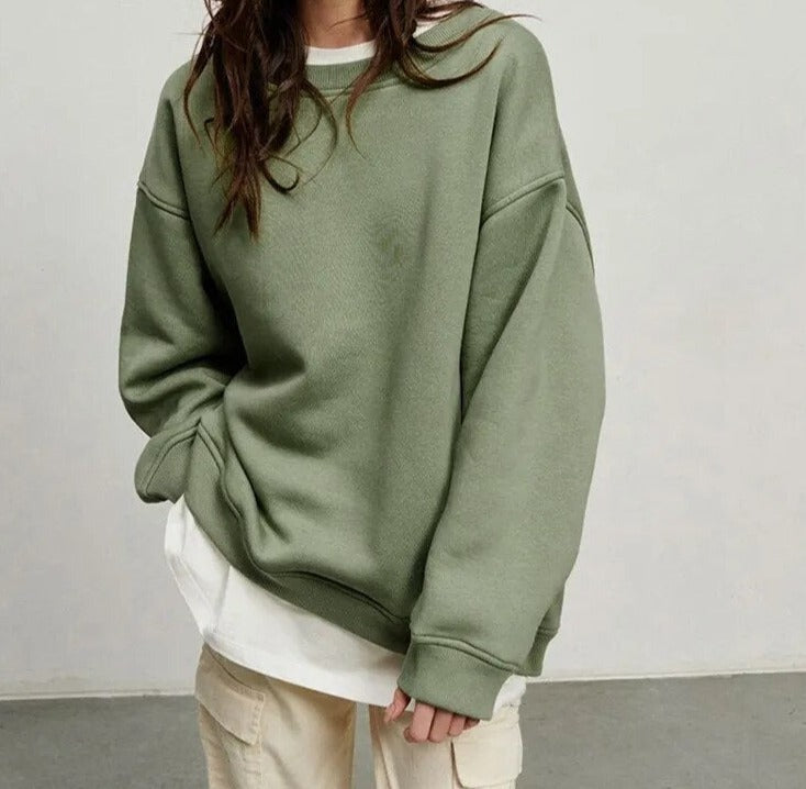 Oversized Sweatshirt med Rund Hals og Afslappet Pasform