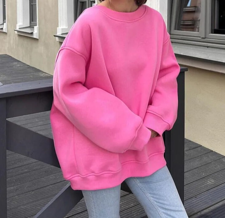 Oversized Sweatshirt med Rund Hals og Afslappet Pasform