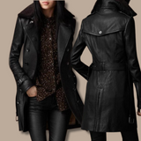 Lang Læderlook Frakke med Bælte – Elegant og Rå Stil