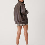 Oversized PU Bomberjakke Dame | Mørkebrun Streetstyle