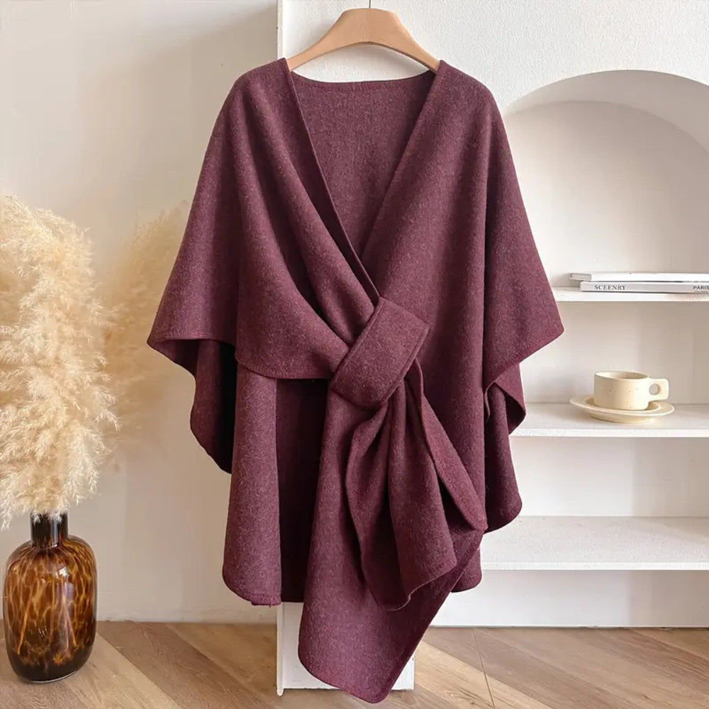 Elegant poncho med bindebånd – stilfuld og behagelig varme til kvinder