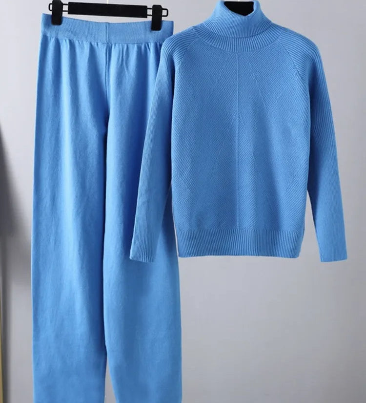 Strikket Lounge Sæt med Sweater og Bukser – Blød Komfort